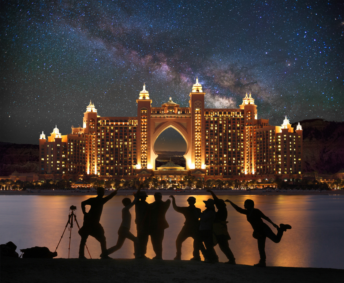 Turists by the River at Night, Dubai